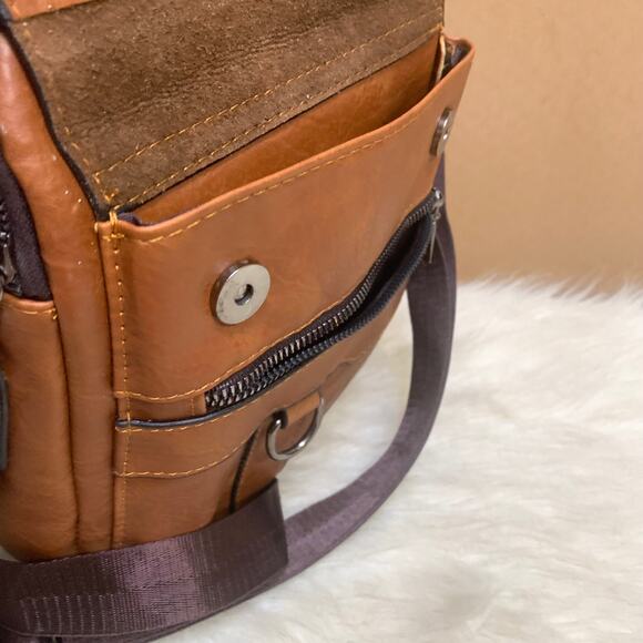 WEIXIER Brown Faux Leather North South Men's Unisex XBody Messenger w/Top Handle - Picture 4 of 16